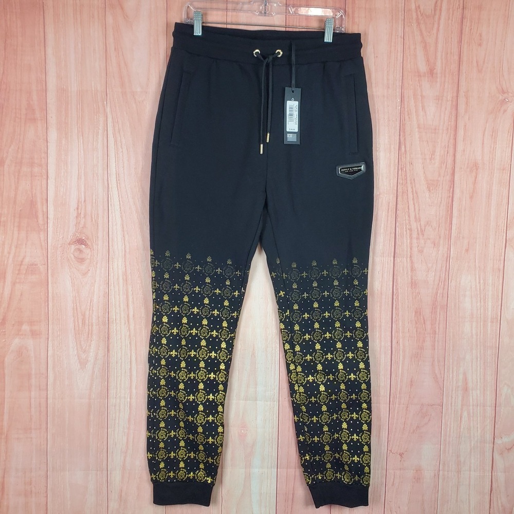 Supply & Demand Jogger Pants Mens XL Black Royalty Monogram Print Fleece Lined